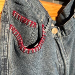 April Cornell VINTAGE 100% cotton jeans 32 waist/Large, embroidered straight leg